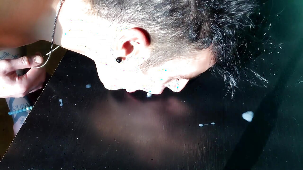 Own Cum Licking of the Table - Teen Fat Cock Cumshot