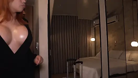A busty redhead has no choice but to share the same hotel bed with her roommate.