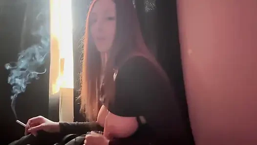 Smoking a Cigarette Big Boobs Dildo Play