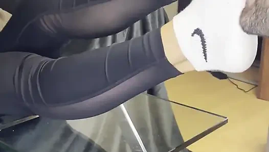 Dirty White Sneaker Worship - Smelly Socks in Face with Valeria Night (front View)