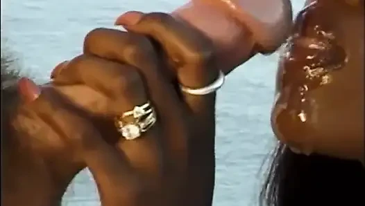 Seks hitam dan putih di pantai