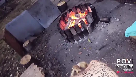 German Blonde Babe drives Naked Through the City + Public Fuck