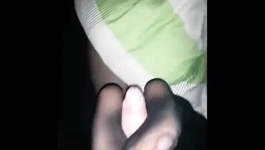 Naylon külotlu çorap çoraplı ayakla mastürbasyon