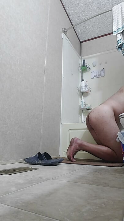 Cleaning Mud and Bathroom Chores Nude