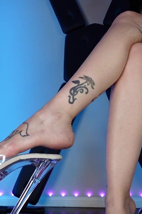Clear Heels Worship Foot Dangle Fetish Long Toes High Arches with Crossed Legs