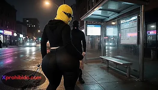 Big Ass Woman Shaking Her Massive Butt at the Bus Stop