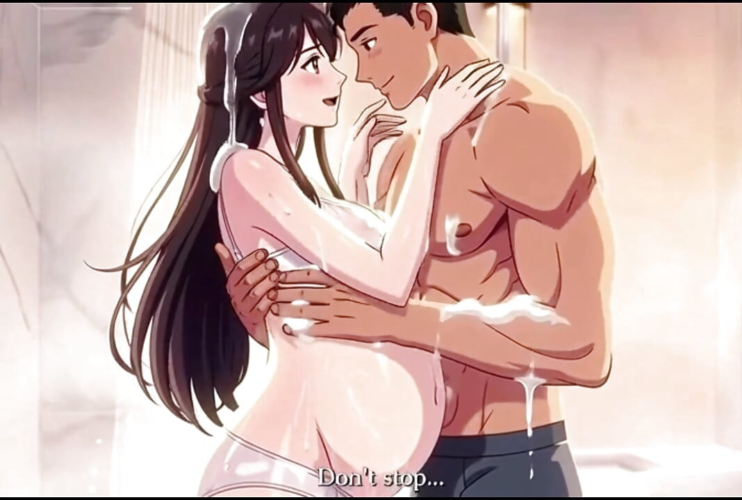 Marido sexual en la ducha ayudando a lavar el cuerpo embarazado de Ayesha