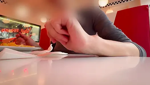 Having lunch in a restaurant wearing totaly sheer top exposing my pierced nipples and sexy boobs