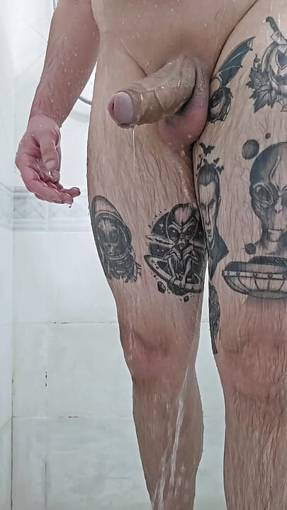 Chubby was caught jerking off in the shower