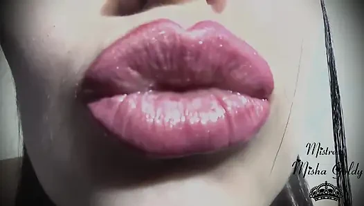Pink-golden lip gloss fetish & worship