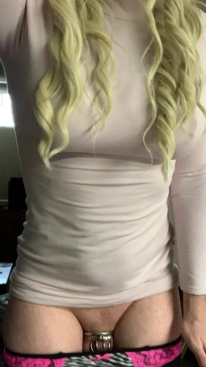 Caged Trans Bimbo rides Dildo