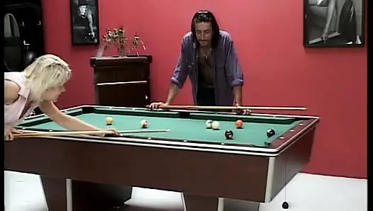 Hairy blonde German slut fucked hard on the pool table