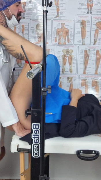 Spectacular moment from "Stepmom with her stepdaughter gets fingered in the gynecologist's ass and lets doctor play with"