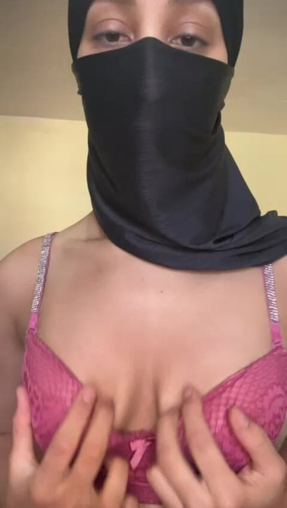 Muslim girl solo tit tease hijab babe caressing her big arab boobs like a good slut