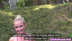 European lesbians pussylicking in forest park