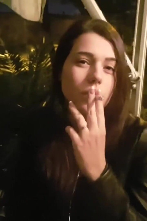 Smoking and foot fetish in outdoor with cute teen