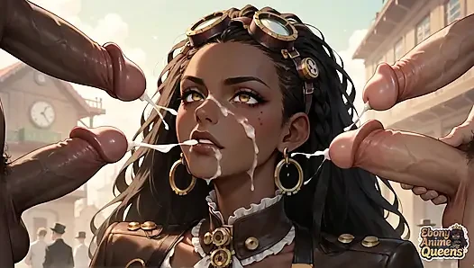 Zenci kraliçe çöl oral, steampunk seks ile baştan çıkarıyor.