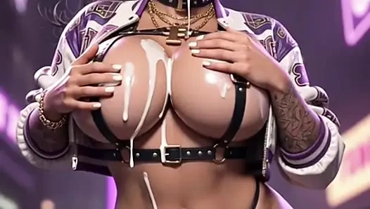 Animierte demütigung, dominanz, striptease, dicke gebogene große titten