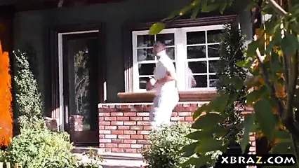 Huge boobs pornstars chasing that big D after a jog