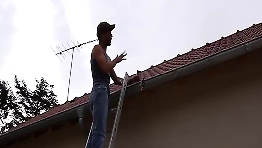 Mature Brunette Deepthroats Huge Cock with Bulging Throat Action