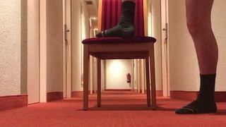 Wanking in hotel hallway (no cum)