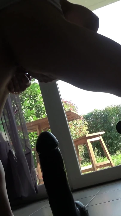 Thrilling moment from "Stretching myself wide before he fills me and covers my face with cum"