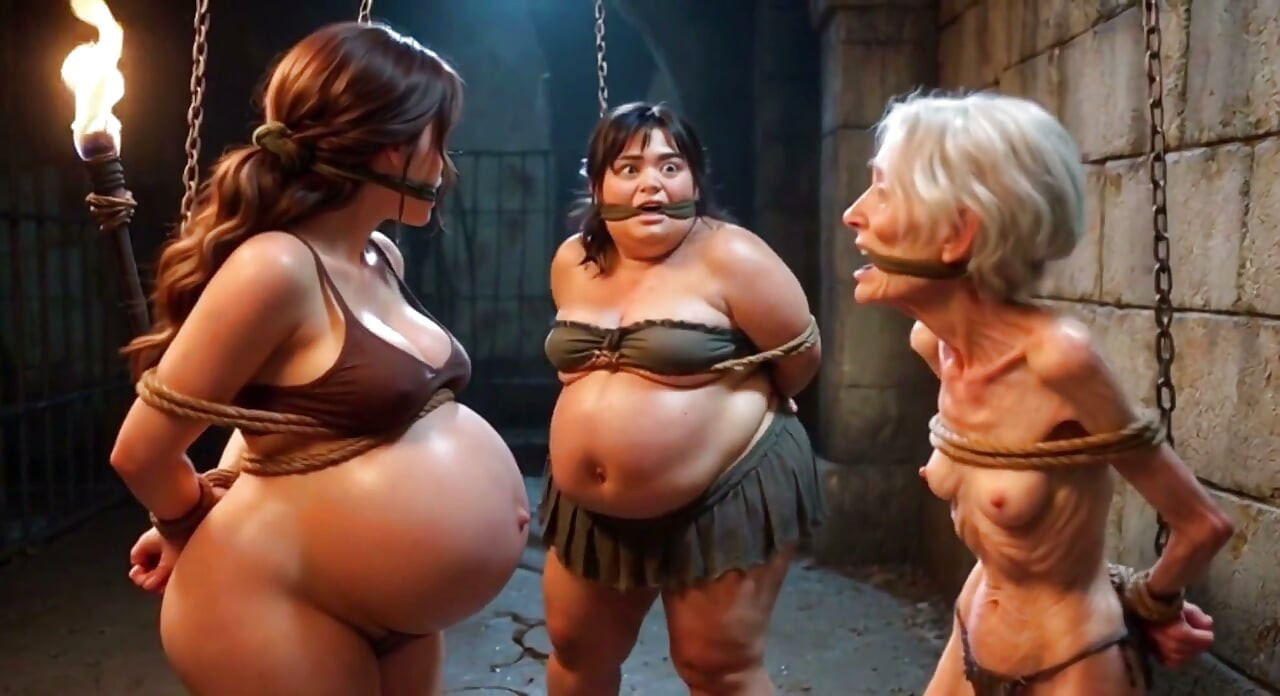 Weak Trio: Pregnant, SSBBW and Granny Tied up in Bondage Cell
