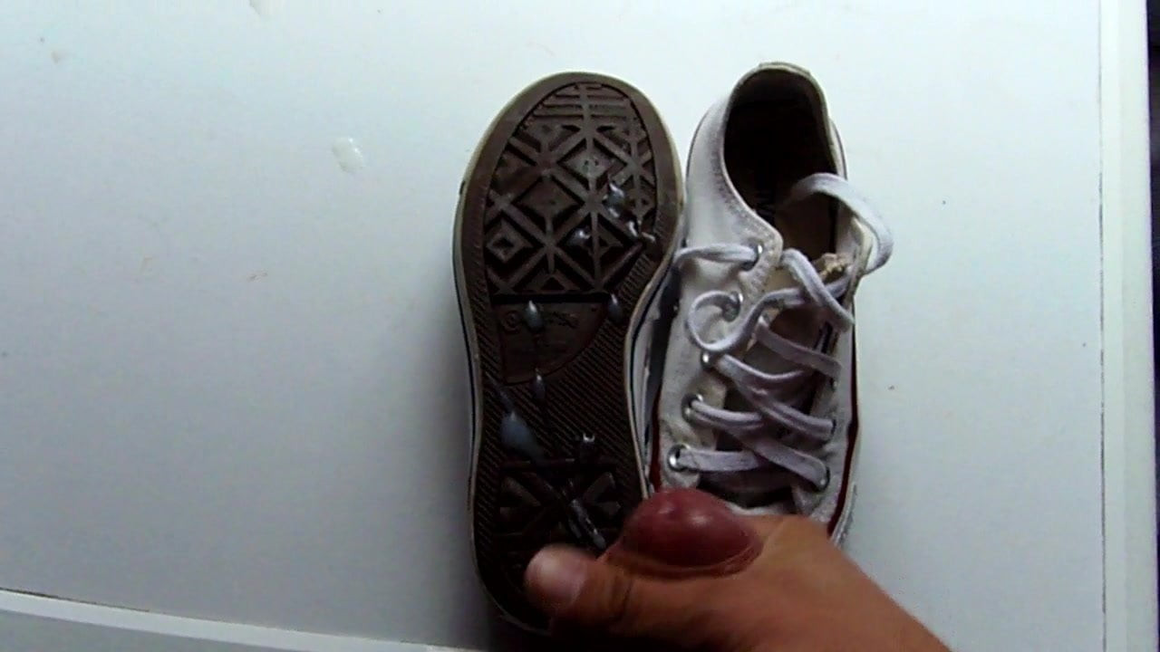 Cum on white sneakers