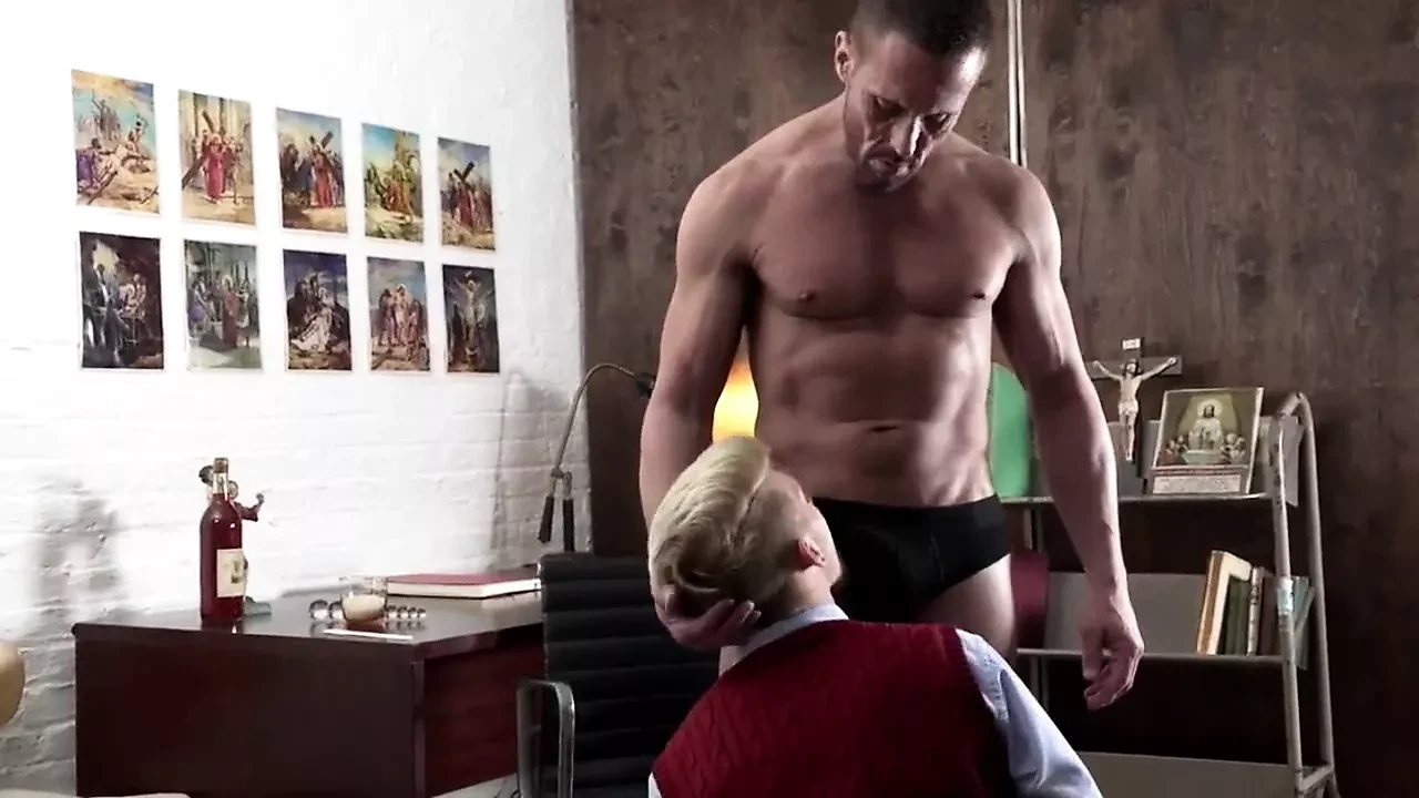Blonde Catholic schoolboy gets nailed bareback by priest