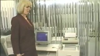 Receptionist gets horny in office and fucks her pussy with dildo