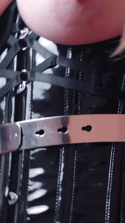 Powerful moment from "Fetish clothing, PVC vinyl shiny dress"