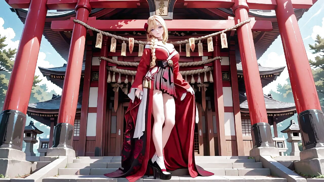 Red & Black Miko! 금단의 신사 기도, 하이슬릿 하카마 노출, 황금 여신의 젖은 시선!