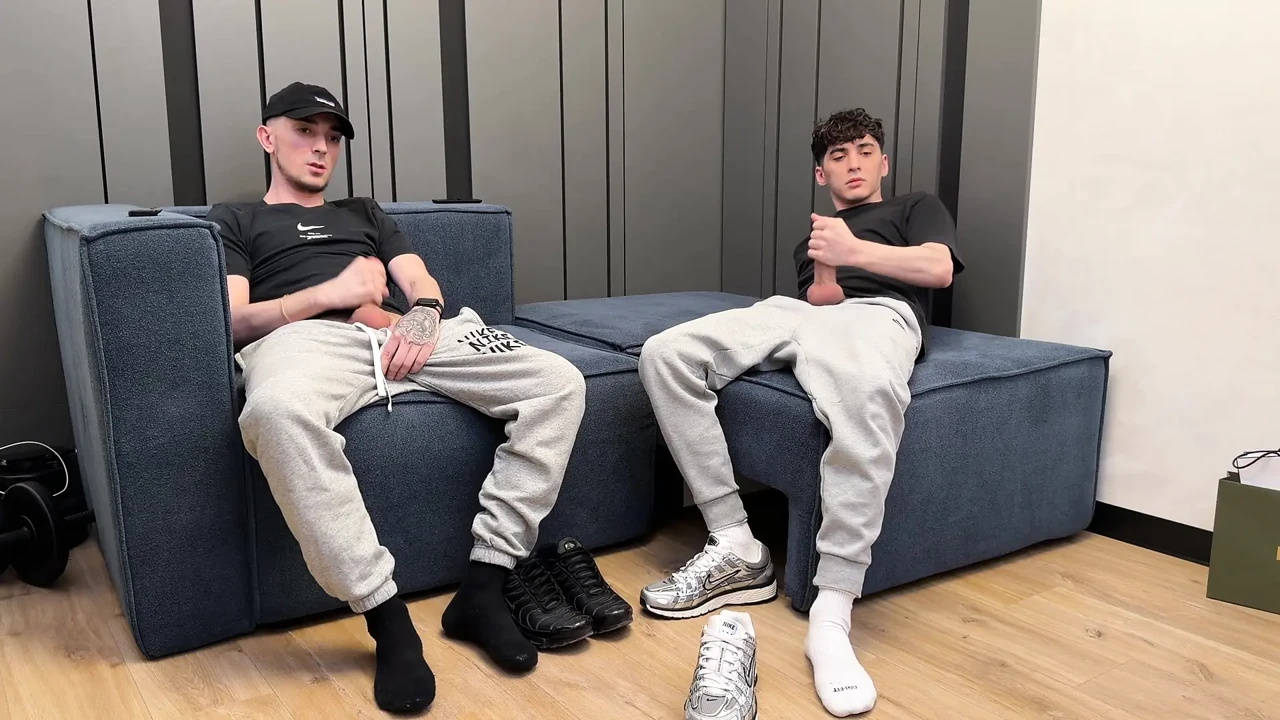 Two guys jerking off together