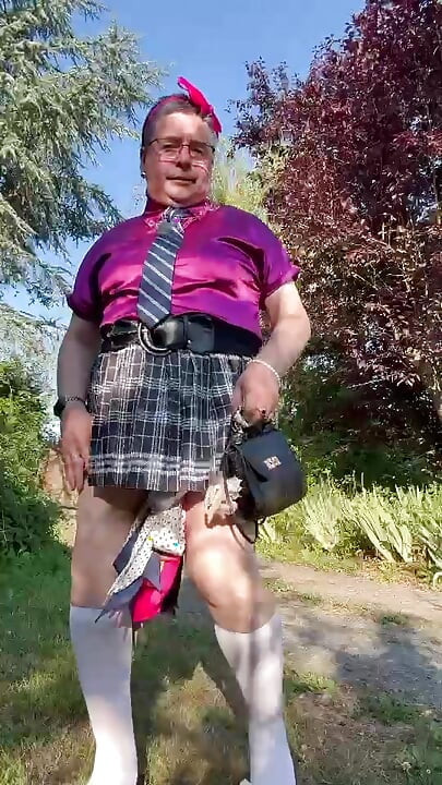Dressed in a little pleated skirt for an evening out