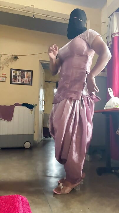 shiny silky satin suit salwar cross dresser indian bhabhi big tits