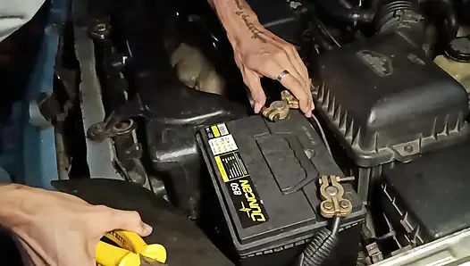 I'm pumping pedals while my neighbor helps me repair the car and to pay him I suck his cock