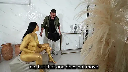 Museum He1st Ends in Hot Fuck with Golden Statues