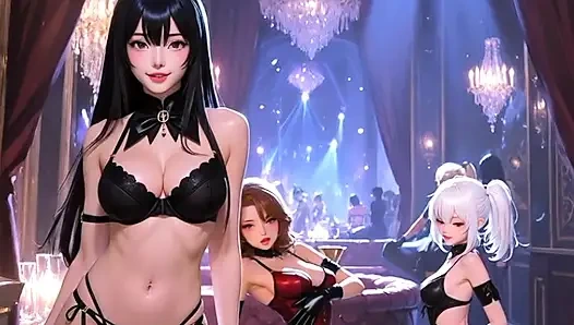 POV Luxury Strip club erfahrung mit vielen schönen strippern und 4 Mädchen im VIP-Schlafzimmer, Hentai Anime