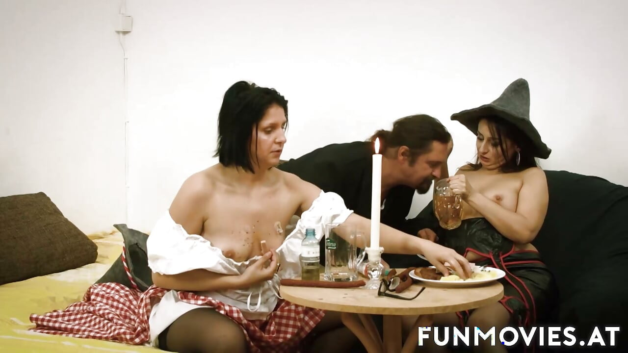 MILFs fuck a dude for Oktoberfest threesome