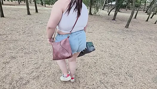 (censored - cut - No People Around) I love walking around in public with cum on my face and showing off my huge ass