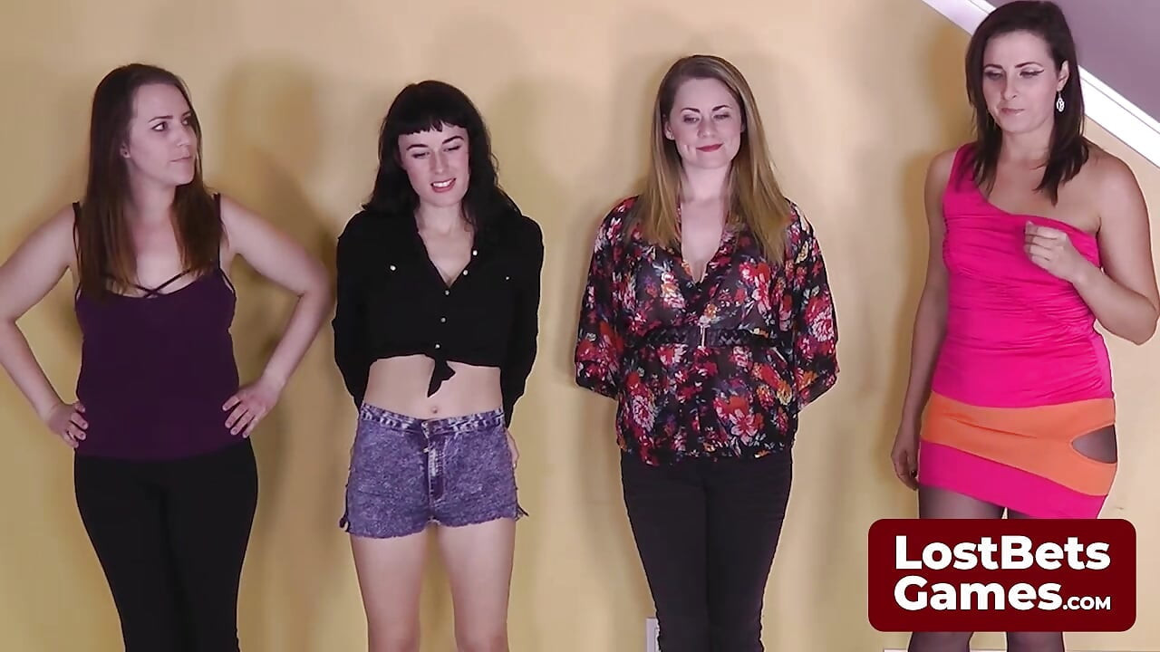 Four lesbians playing strip facial with messy food play