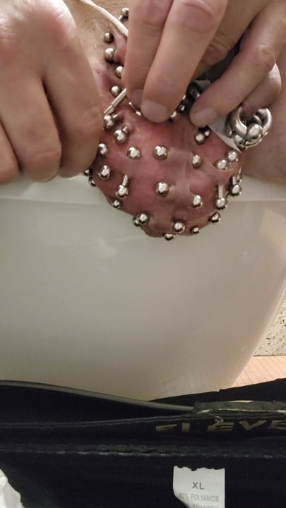 Added more 6 gauge piercings to my scrotum,  slid my finger down my urethral using my precum | Clip 3