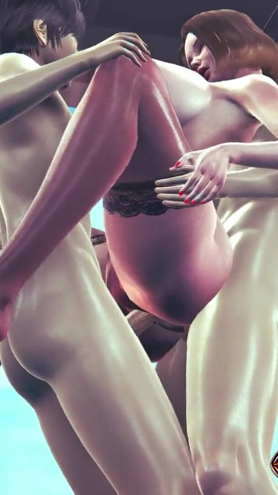 Grupni seks s vrućom uredskom milfom u seksi rublju 3D Hentai animacija - MILF dvostruka penetracija s dva velika kurca u kaubojki | Isječak 2