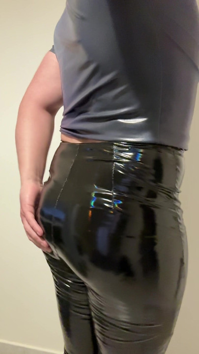 Greek student in Vinyl PVC leggings