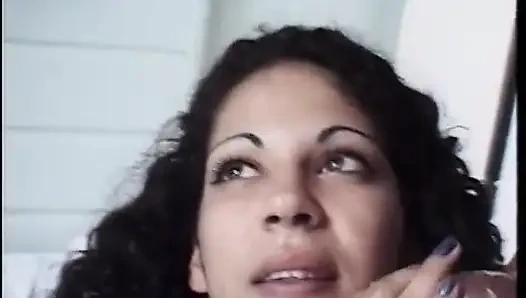 Brunette chick with gorgeous tits gets hardcore fucked with two dongs in bed