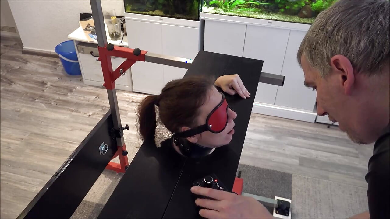 Slave Defenseless in Pillory Driven to Orgasm on Sybian
