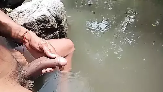 Asian man cock is so Hungry then punching by water
