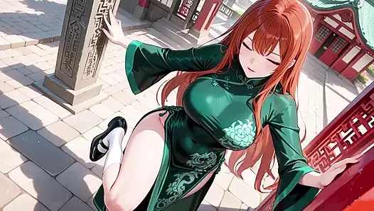 Red Hair & Emerald Qipao! Lazy Seduction in the Eastern Courtyard.