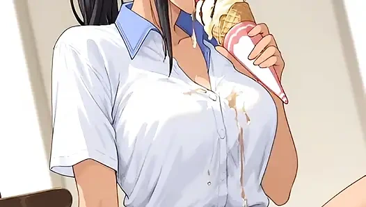 Hentai 2026! They love sucking on their ice cream that's dripping down their breasts