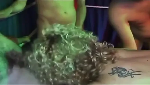 Blonde Babe's Ass Stretched Wide in Neon Gangbang Orgy